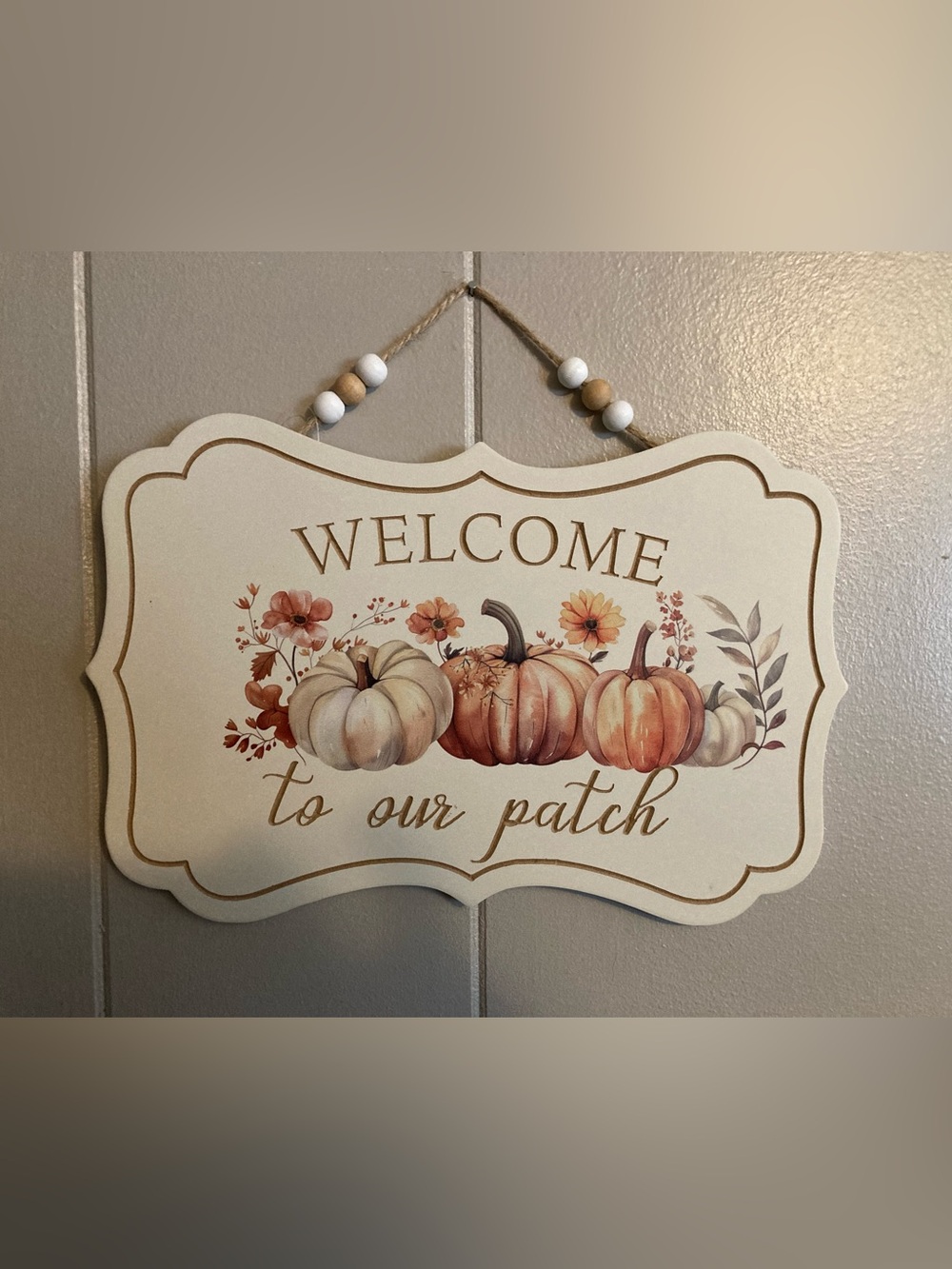 Hobby Lobby Cream and Orange Pumpkin 'Welcome to Our Patch' Wall Plaque